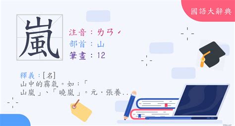 嵐字|漢字:嵐 (注音:ㄌㄢˊ,部首:山) 